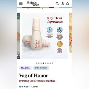 Stripes Vag of Honor Intimate Moisturizing Gel Cream NWT Skincare for Down There